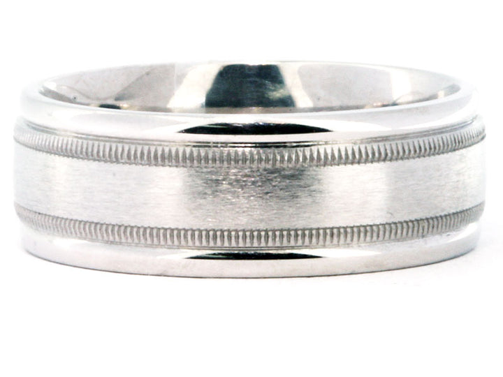 8mm Platinum Satin Milgrain Wedding Band