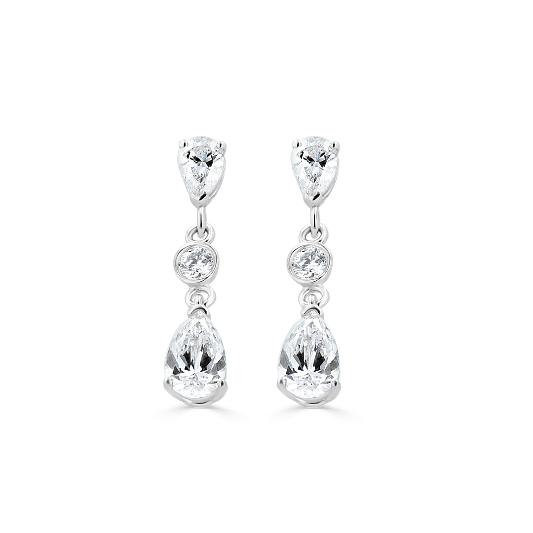 14K White Gold 1.78ct Lab-Grown Diamond Pear-Round-Pear Drops