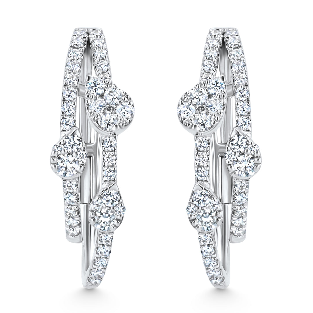 Scattered Rain Double Hoop Diamond 18K White Gold Earrings