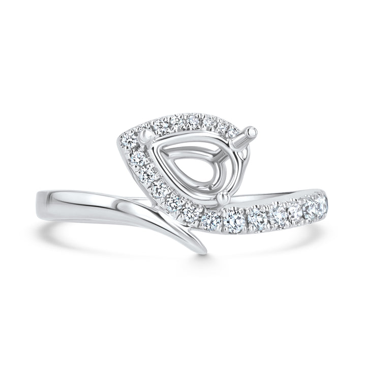 18K White Gold Pear Halo Bypass Ring Mounting, 0.23ctw