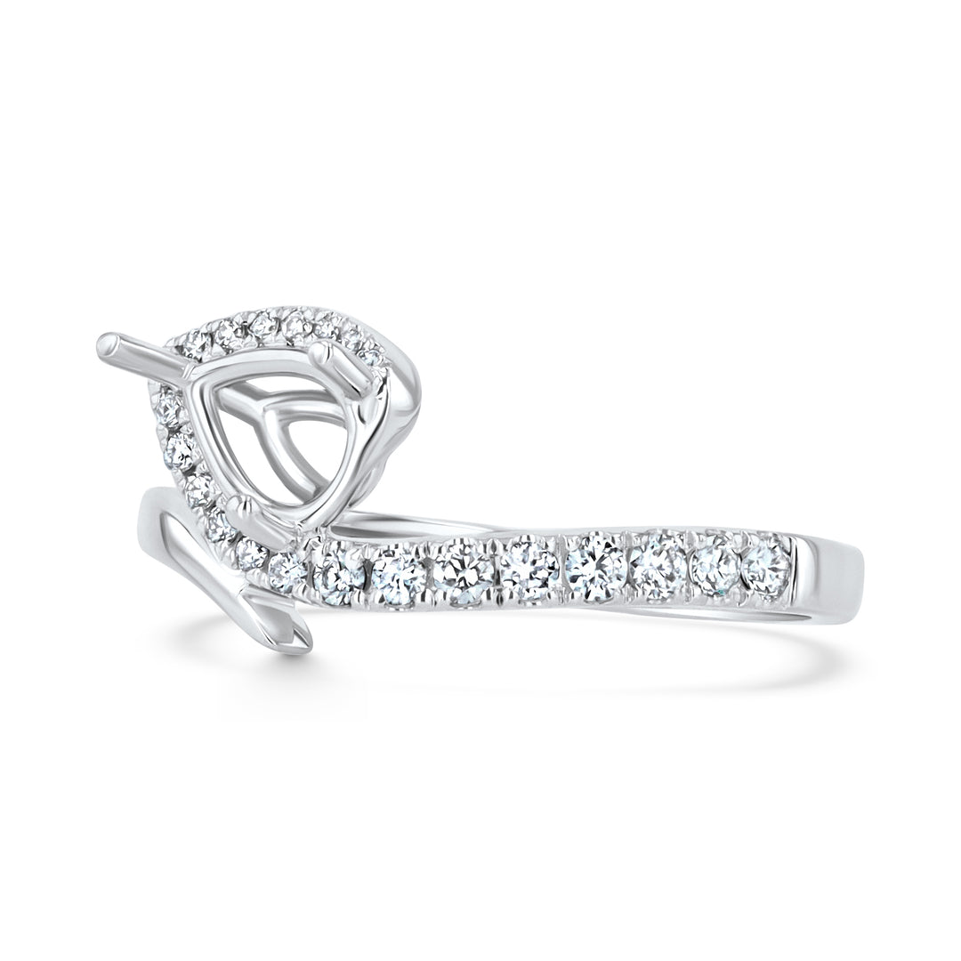 18K White Gold Pear Halo Bypass Ring Mounting, 0.23ctw