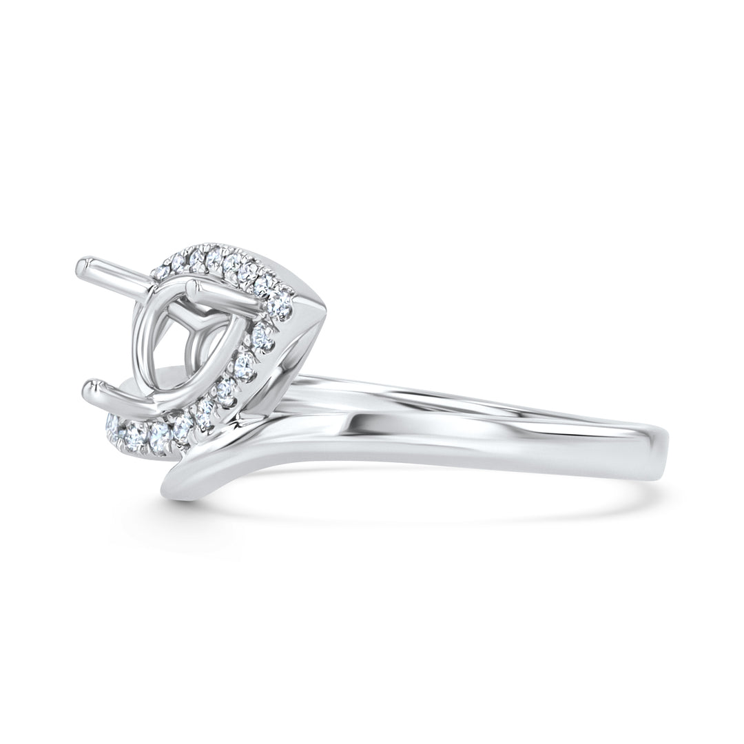 18K White Gold Pear Halo Bypass Ring Mounting, 0.23ctw