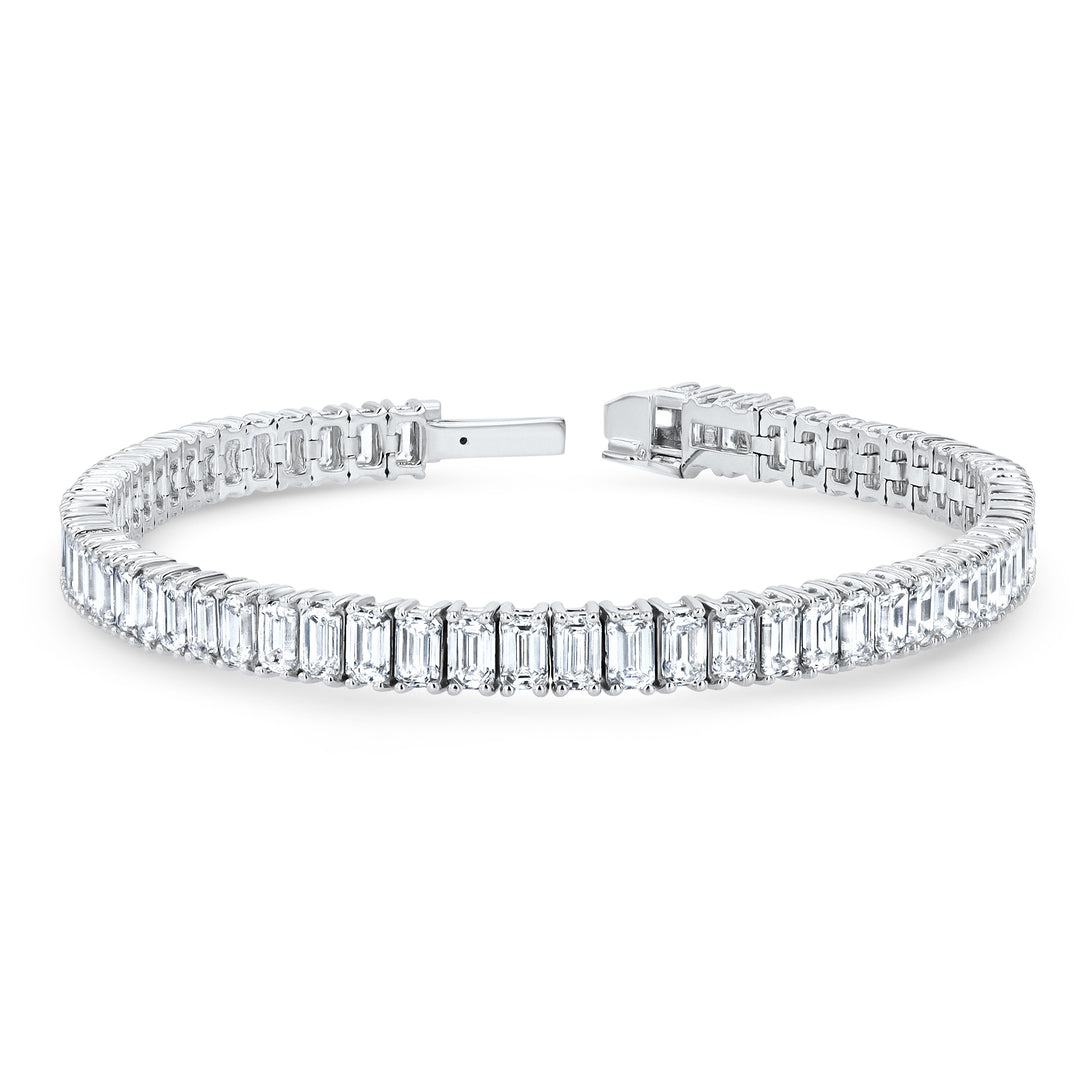 14K White Gold Emerald-Cut Diamond Tennis Bracelet 11.32ct