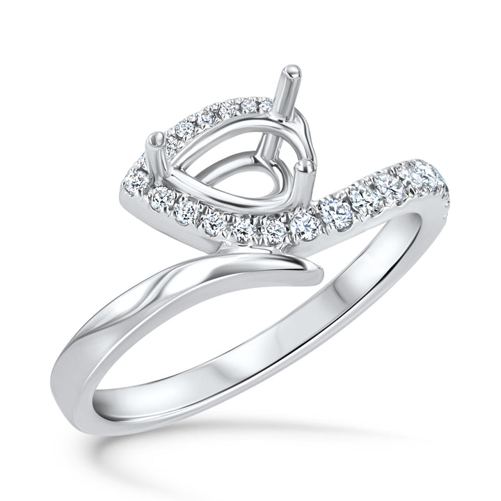 18K White Gold Pear Halo Bypass Ring Mounting, 0.23ctw
