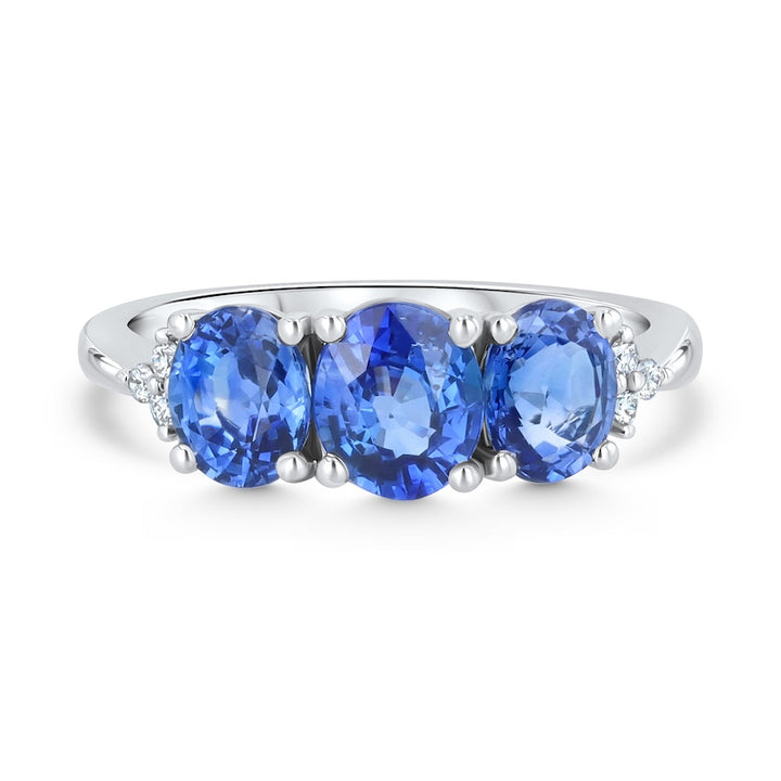Three-Stone Pastel Blue Sapphire & Diamond Accent 18K White Gold Ring