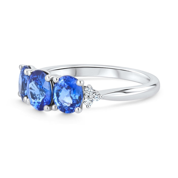 Three-Stone Pastel Blue Sapphire & Diamond Accent 18K White Gold Ring