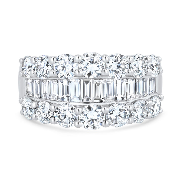 Three-Row Round & Baguette Diamond 18K White Gold Anniversary Band