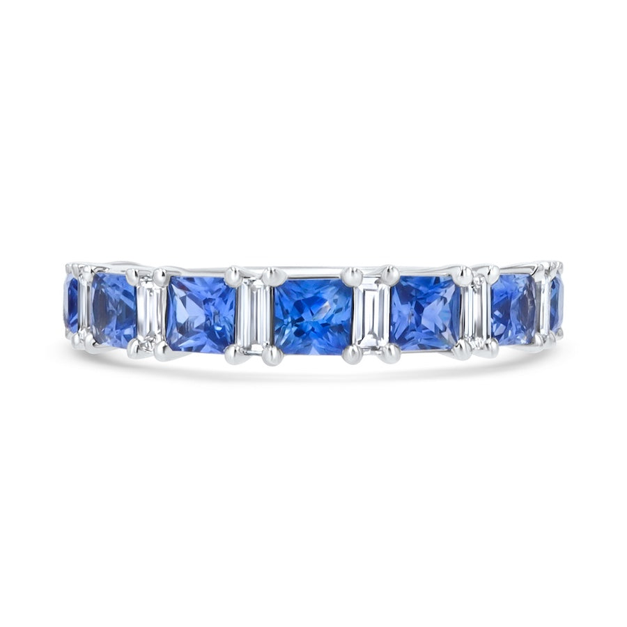 Seven-Stone Cushion Sapphire 18K White Gold Band