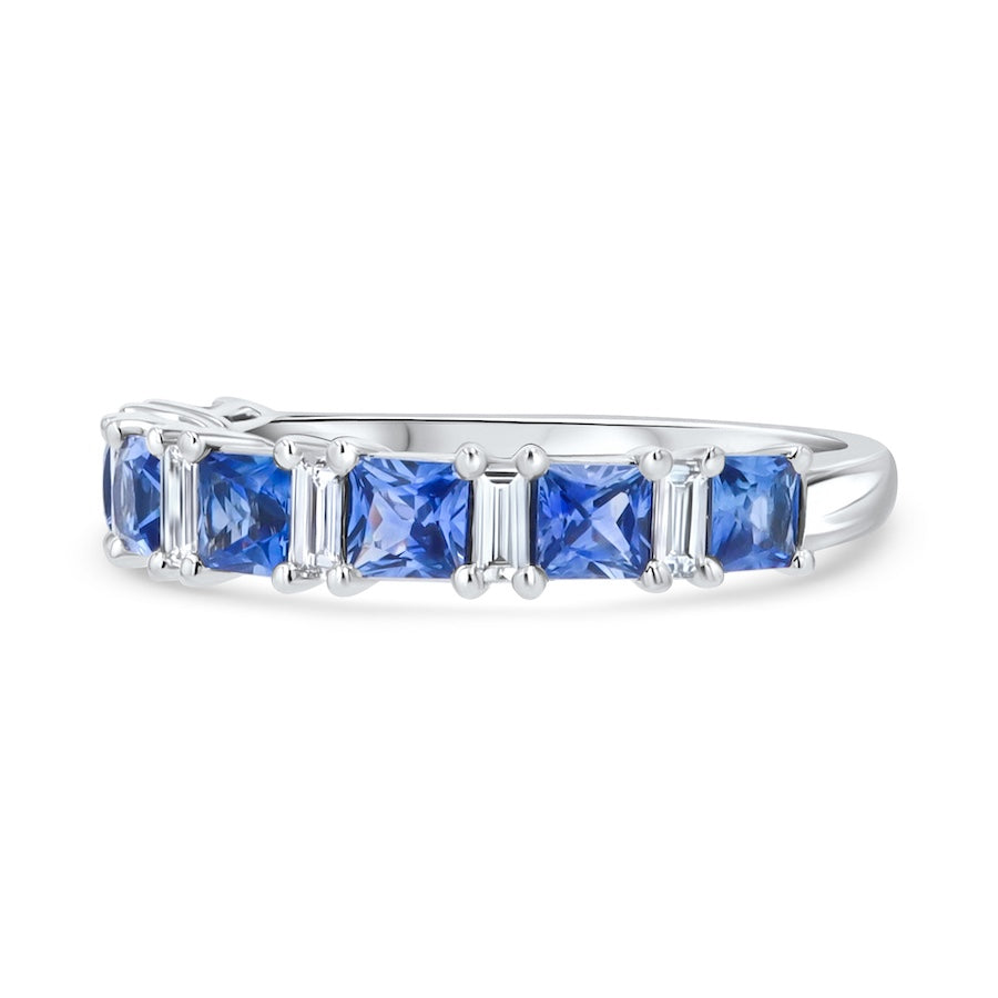 Seven-Stone Cushion Sapphire 18K White Gold Band