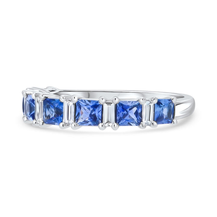 Seven-Stone Cushion Sapphire 18K White Gold Band