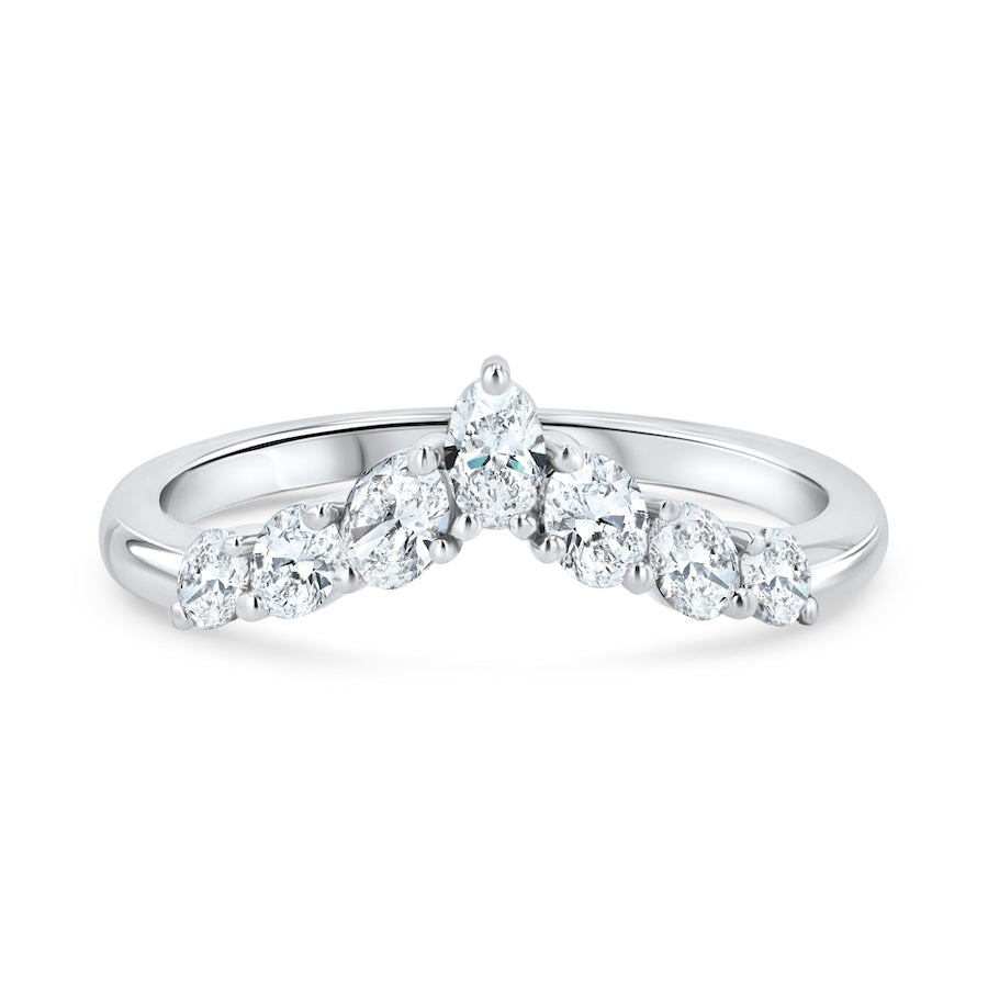 "V" Silhouette Diamond 18K White Gold Curved Wedding Band