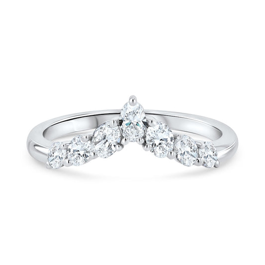 "V" Silhouette Diamond 18K White Gold Curved Wedding Band