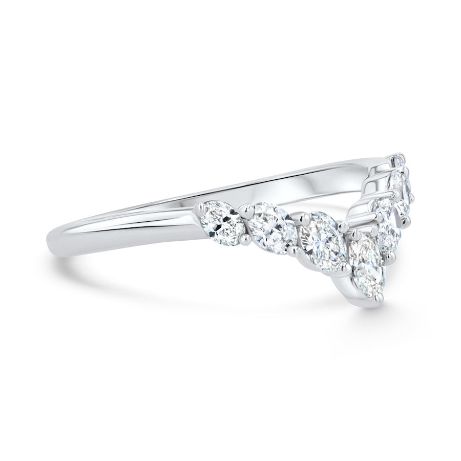 "V" Silhouette Diamond 18K White Gold Curved Wedding Band