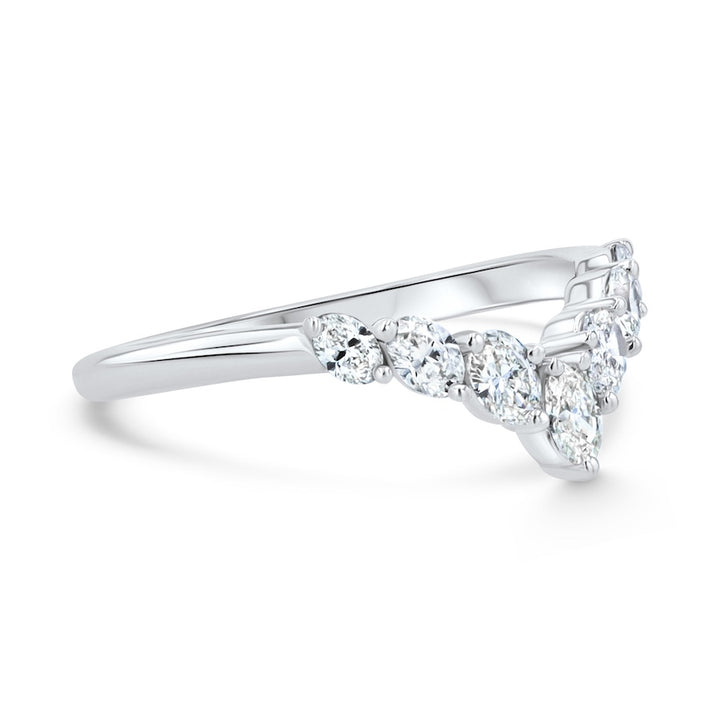 "V" Silhouette Diamond 18K White Gold Curved Wedding Band