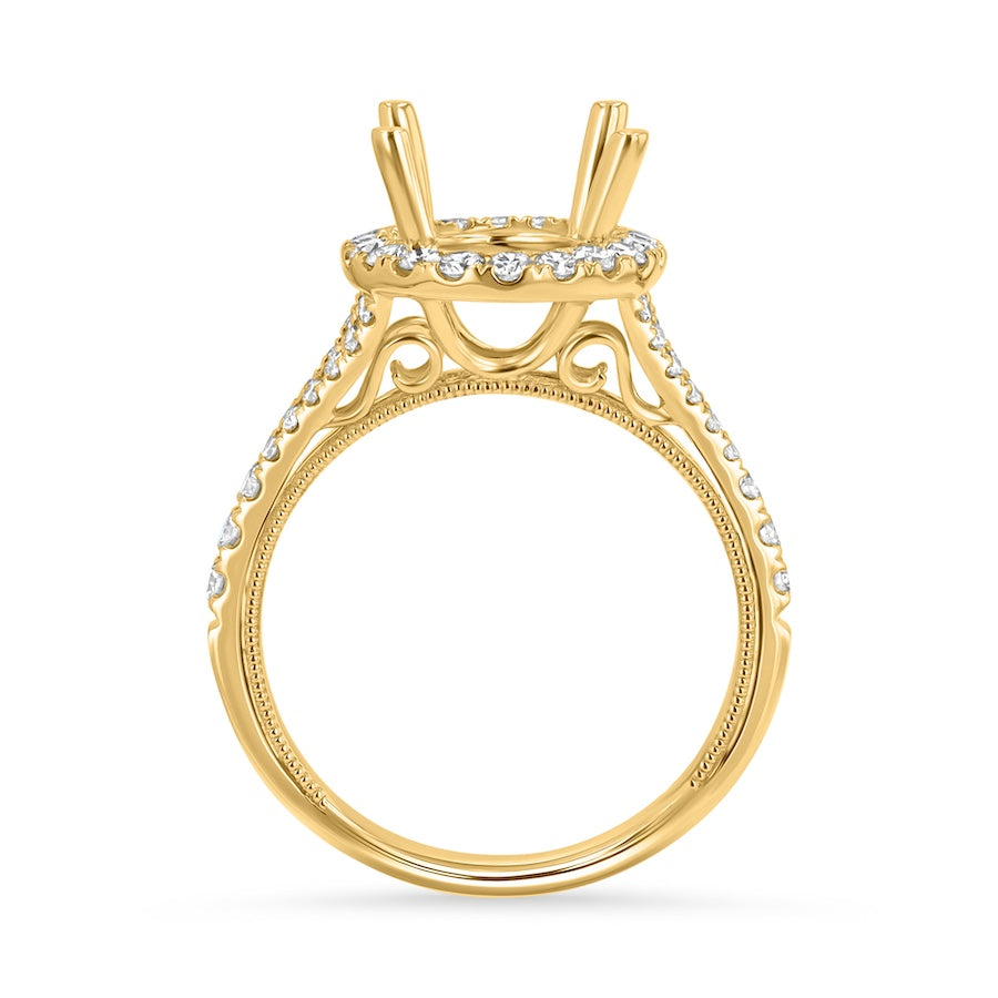 18kt Yellow Gold Oval Diamond Halo Semi-Mount 10x8mm