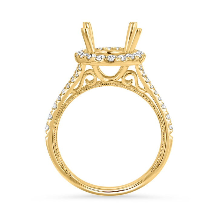 18kt Yellow Gold Oval Diamond Halo Semi-Mount 10x8mm