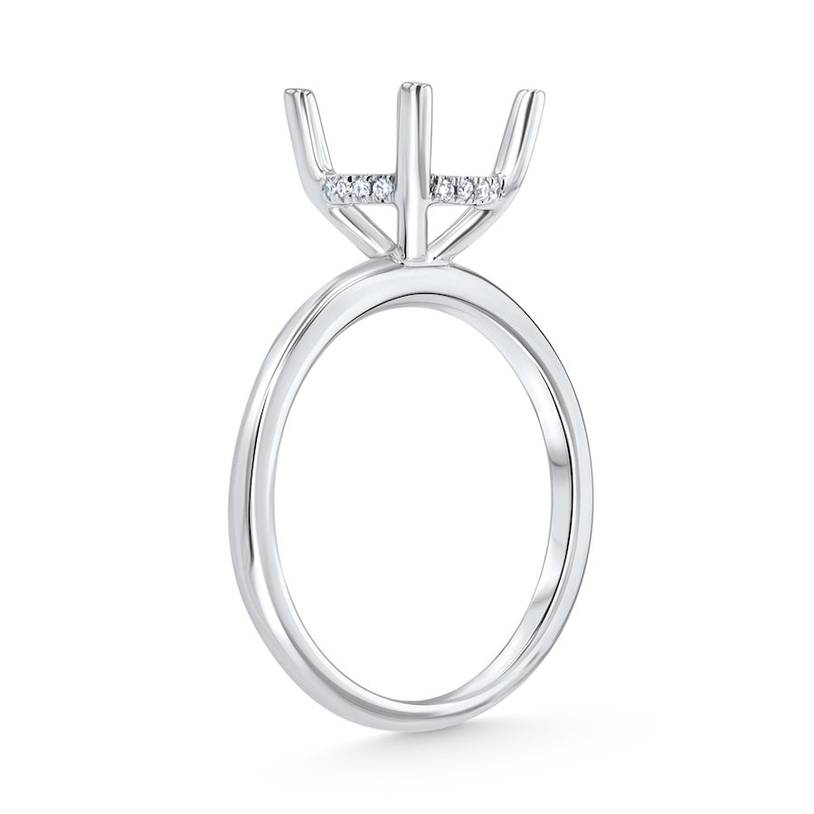18K White Gold 4-Prong Engagement Ring with Diamond Accents