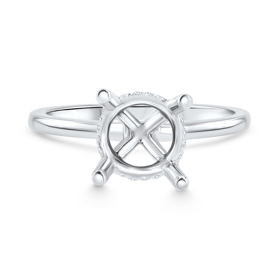 18K White Gold 4-Prong Engagement Ring with Diamond Accents