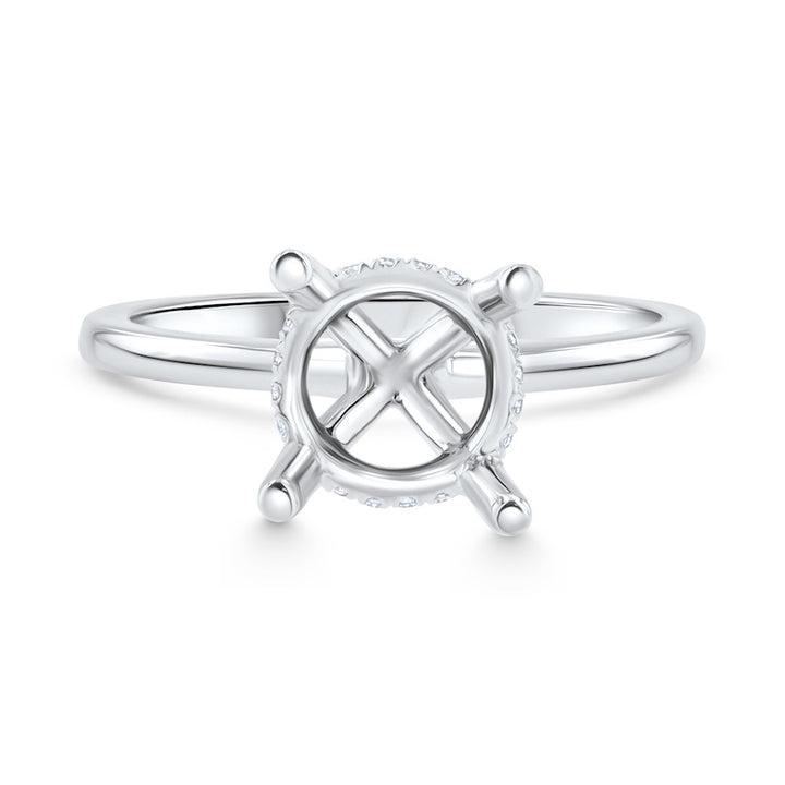 18K White Gold 4-Prong Engagement Ring with Diamond Accents