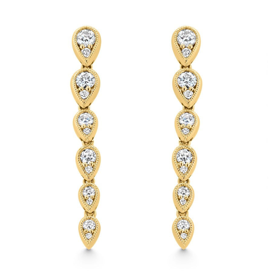 18K Yellow Gold Waterfall Diamond Drop Earrings 0.76ct
