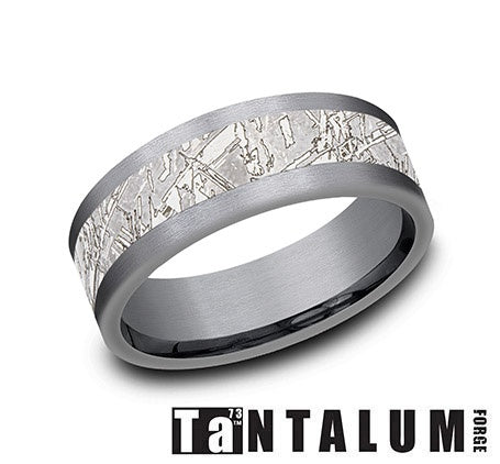 8mm Straight Edge Faux Meteorite Center (Tantalum) Band