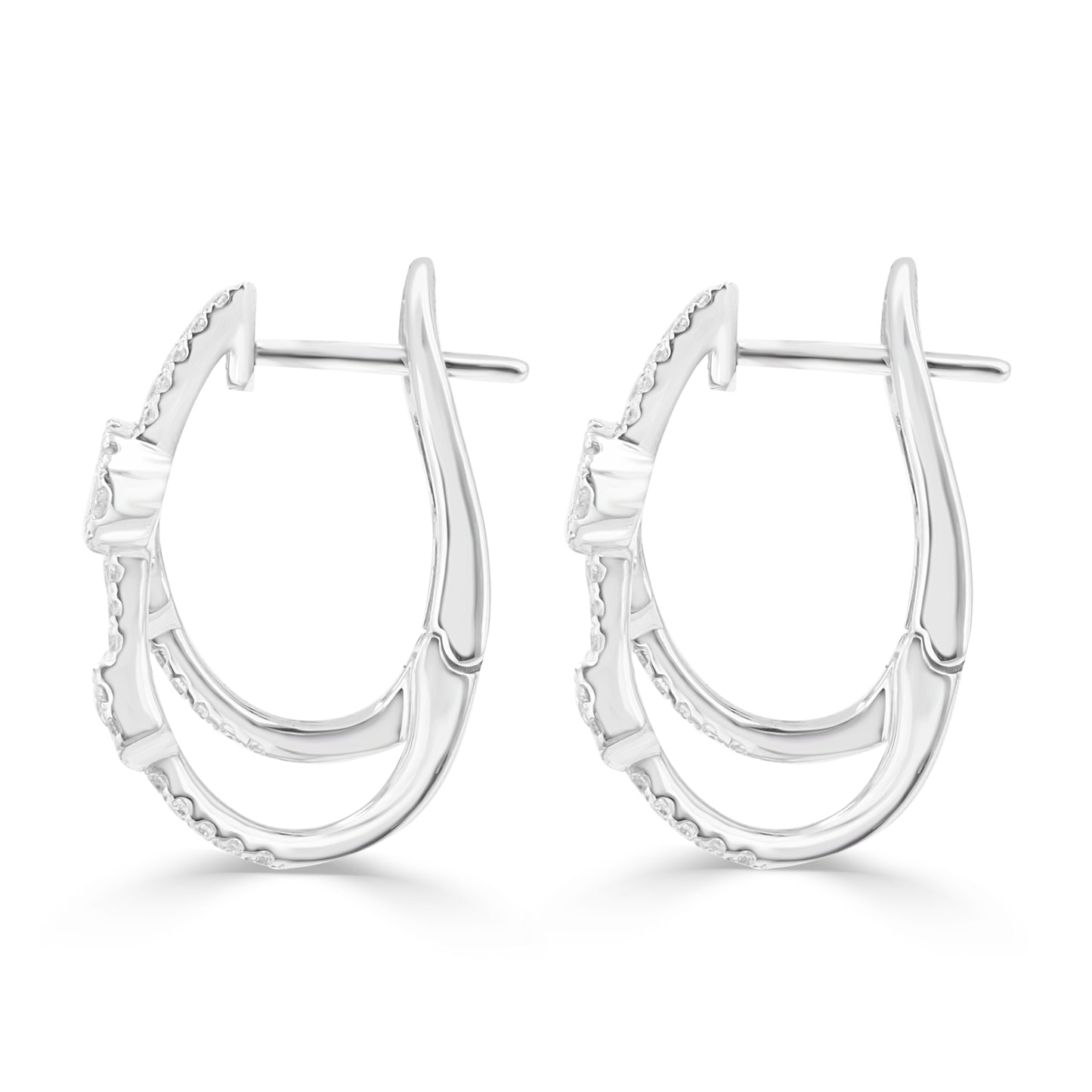 Scattered Rain Double Hoop Diamond 18K White Gold Earrings