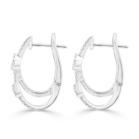 Scattered Rain Double Hoop Diamond 18K White Gold Earrings
