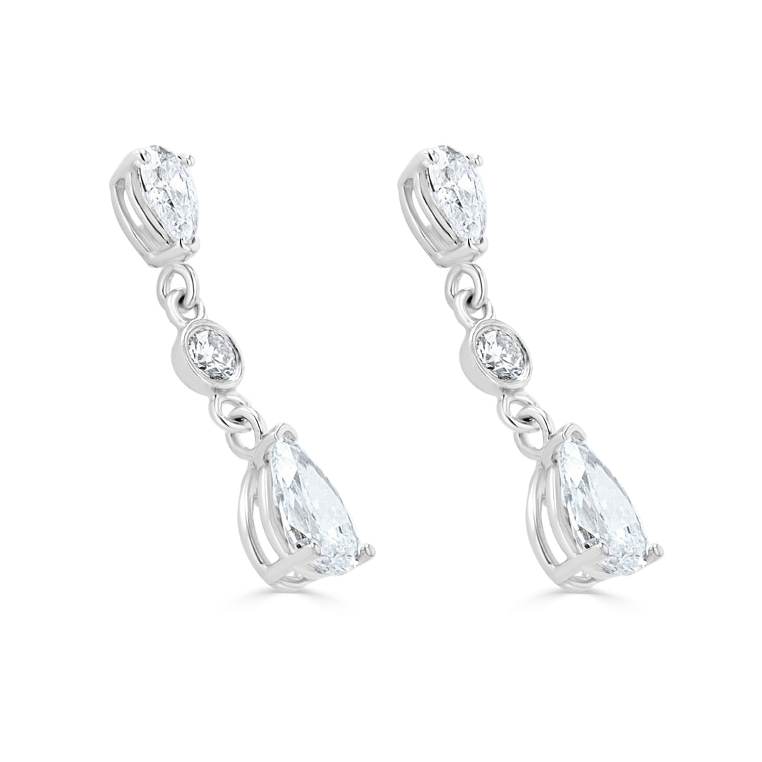 14K White Gold 1.78ct Lab-Grown Diamond Pear-Round-Pear Drops