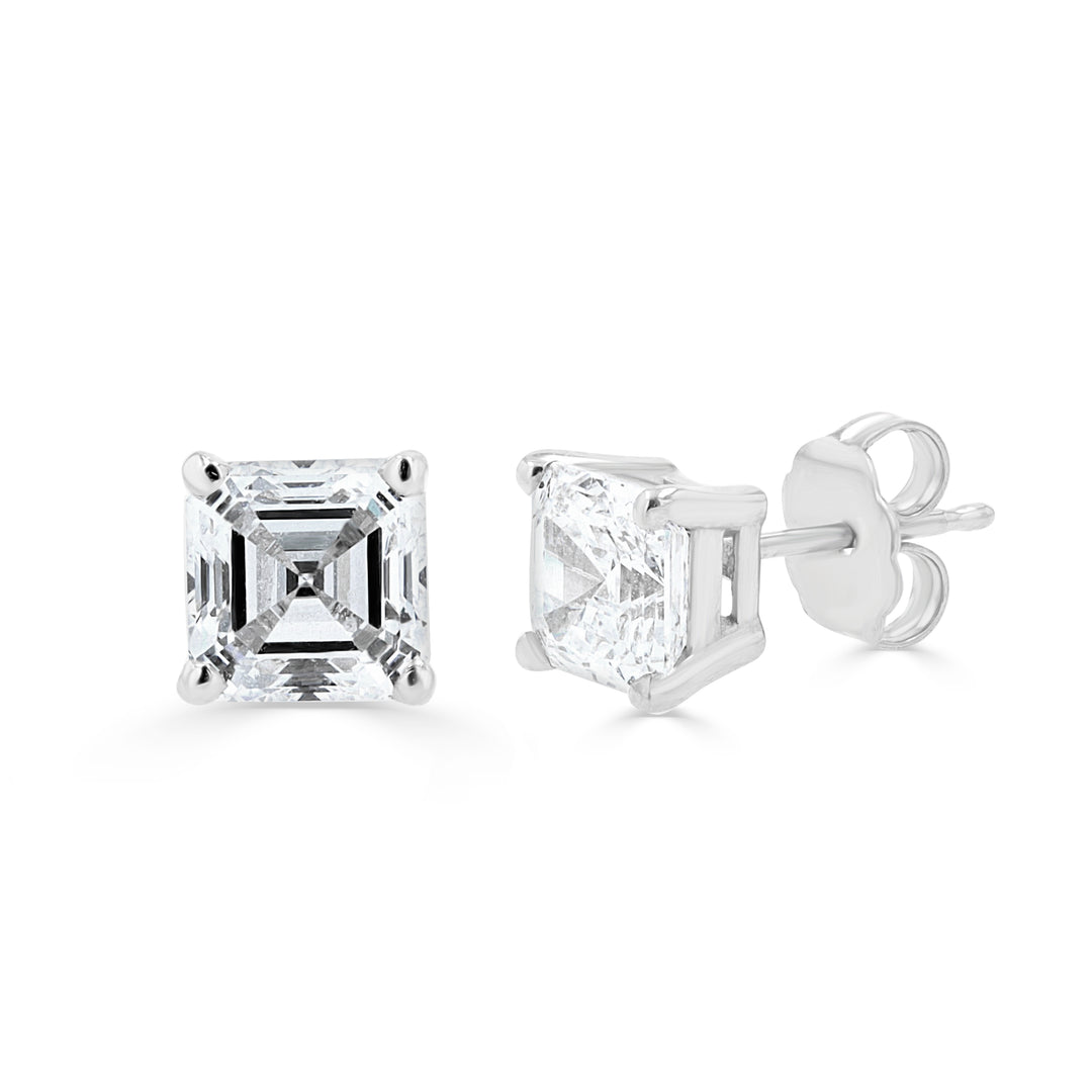 2.22ct Asscher-Cut Lab-Grown Diamond Studs in 14k White Gold