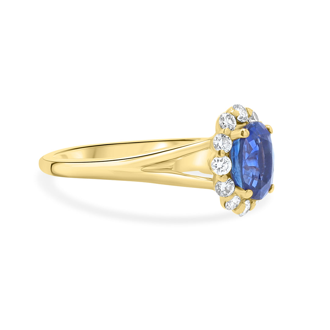 14K Yellow Gold Oval Sapphire Halo Ring with Split Shank