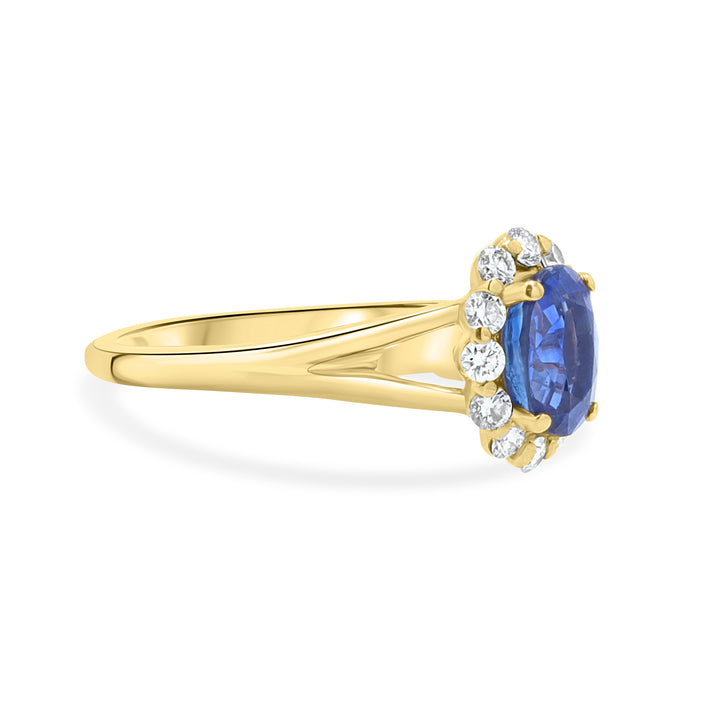 14K Yellow Gold Oval Sapphire Halo Ring with Split Shank