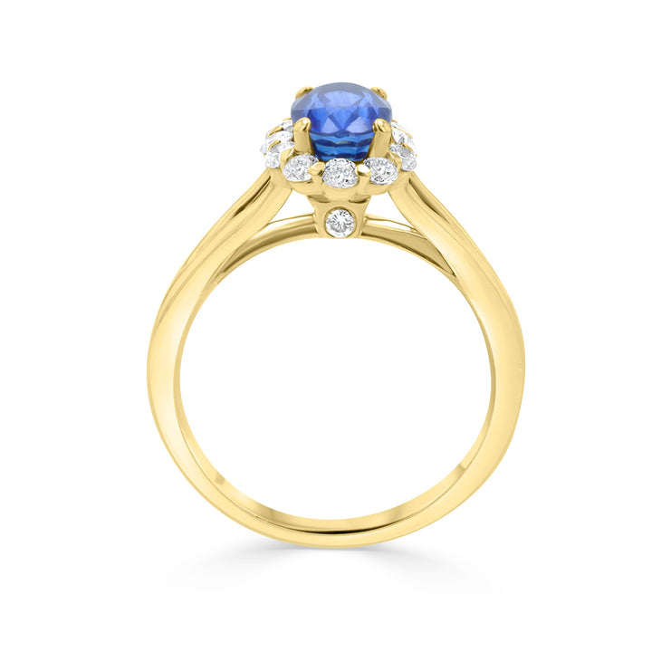 14K Yellow Gold Oval Sapphire Halo Ring with Split Shank