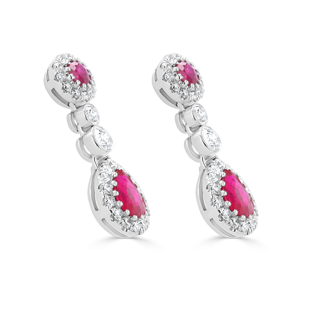 18K White Gold Ruby & Diamond Drop Earrings 1.57ct t.w.