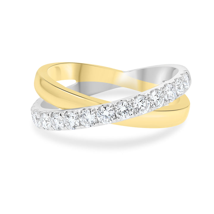 18K Two-Tone Gold Diamond Crossover Wedding Band 0.70ct