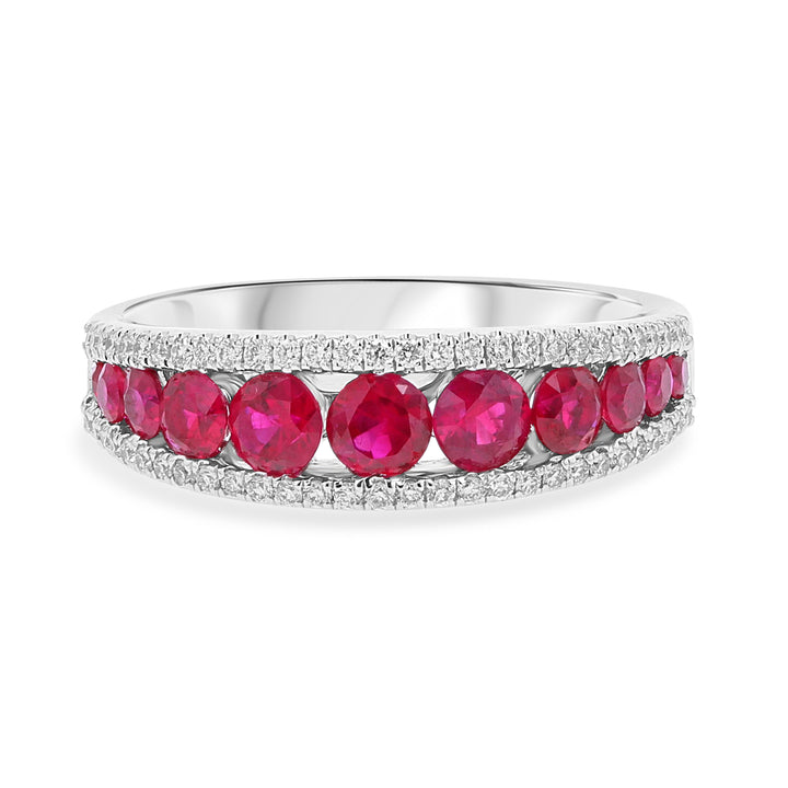 18kt White Gold Tapered Ruby & Diamond Band 1.29ctw
