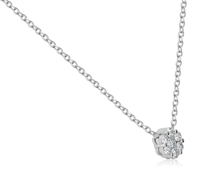 18K White Gold Diamond Cluster Pendant, 0.31ct, 16" Chain