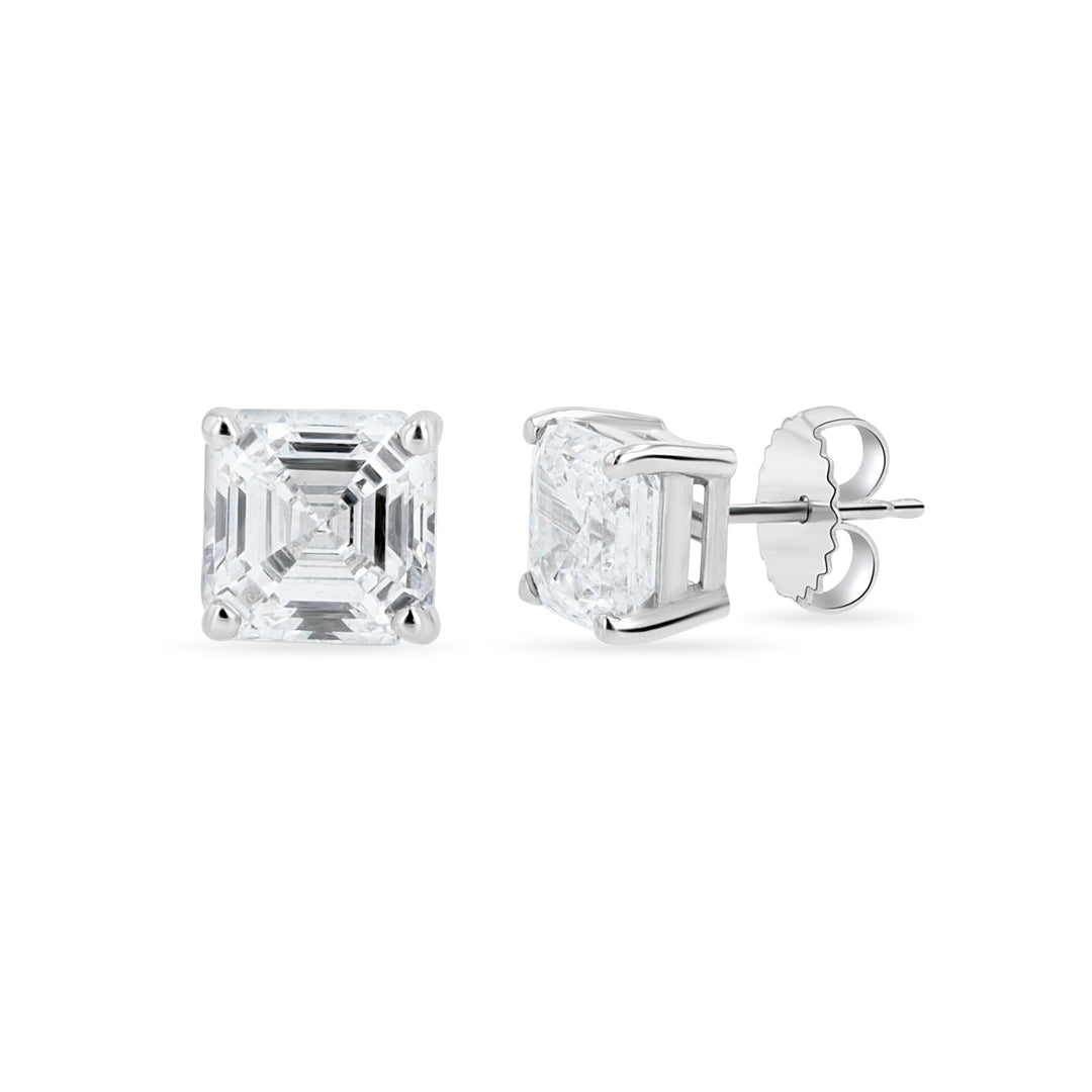 4.02ct Lab-Grown Asscher Diamond Earrings in 14K White Gold
