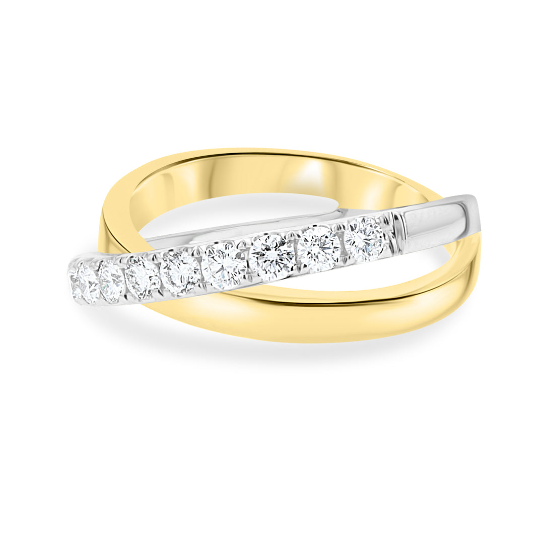18K Two-Tone Gold Diamond Crossover Wedding Band 0.70ct