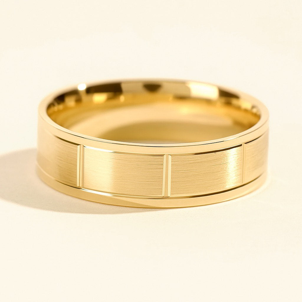 18K Yellow Gold Men's Band 6mm Brushed Modern Design