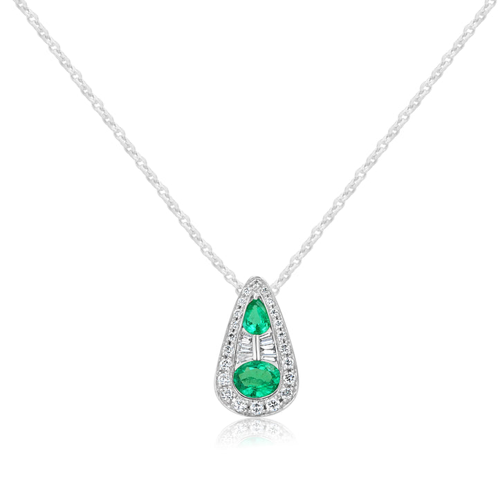 18K White Gold Emerald & Diamond Teardrop Pendant