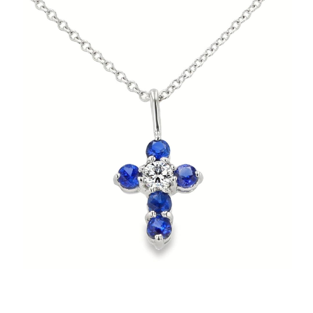18K White Gold Sapphire & Diamond Cross Pendant – Timeless Faith