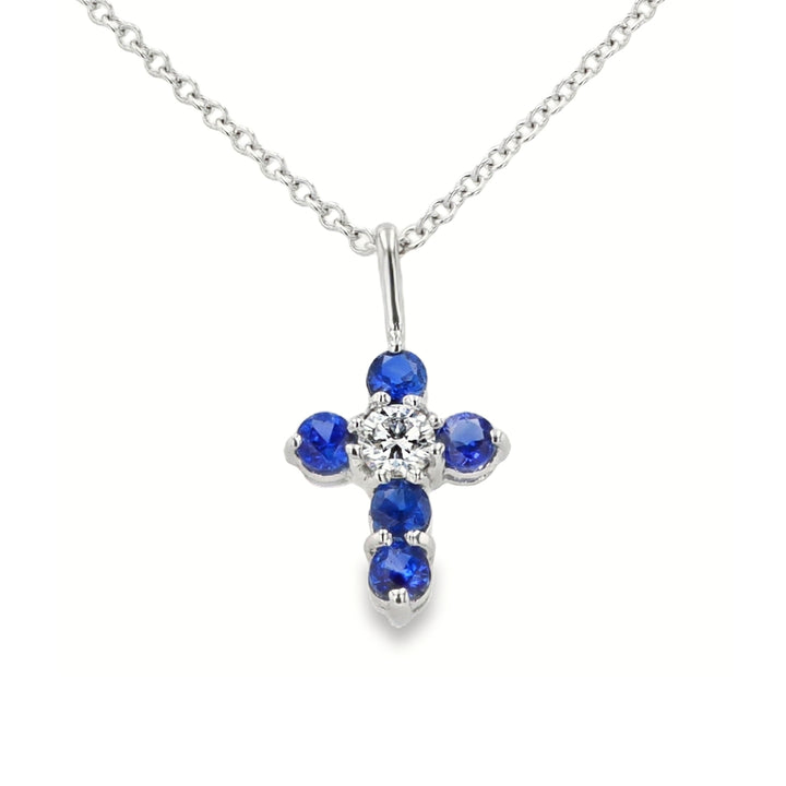18K White Gold Sapphire & Diamond Cross Pendant – Timeless Faith