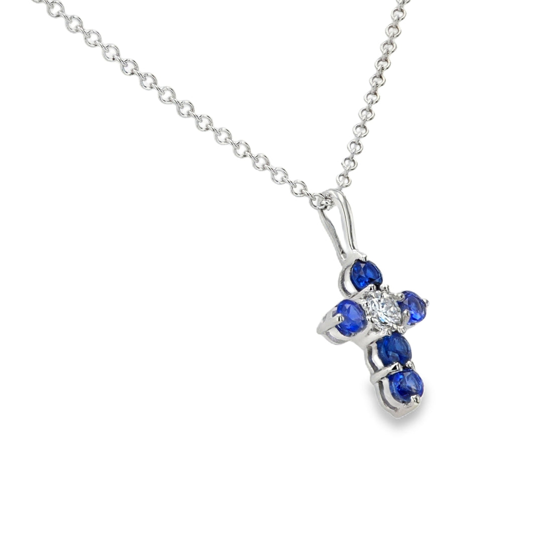 18K White Gold Sapphire & Diamond Cross Pendant – Timeless Faith