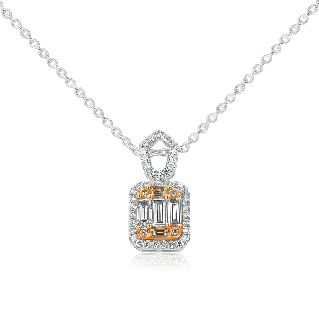 18K White & Rose Gold Diamond Rectangular Pendant – 0.65ctw