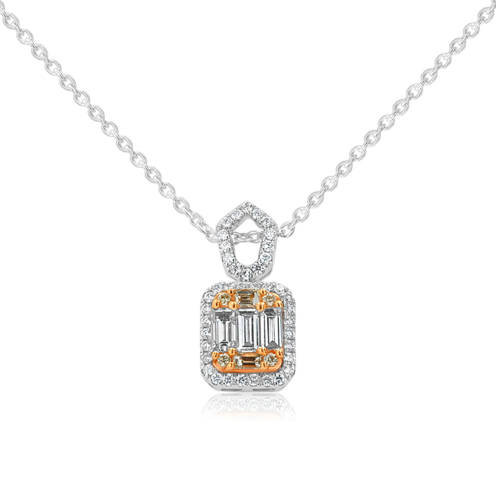 18K White & Rose Gold Diamond Rectangular Pendant – 0.65ctw