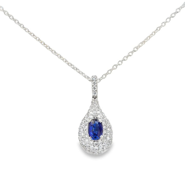 18K White Gold Blue Sapphire & Diamond Teardrop Pendant