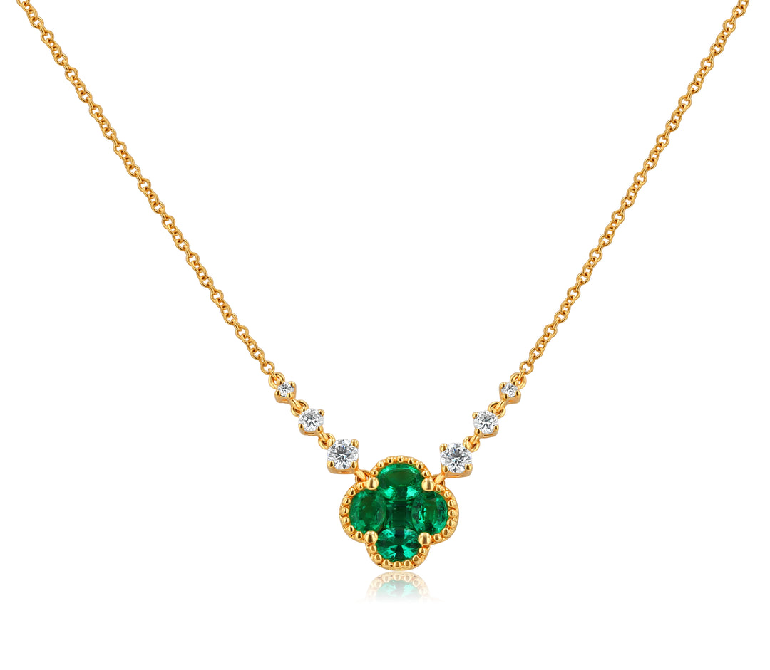 18K Yellow Gold Emerald & Diamond Clover Pendant