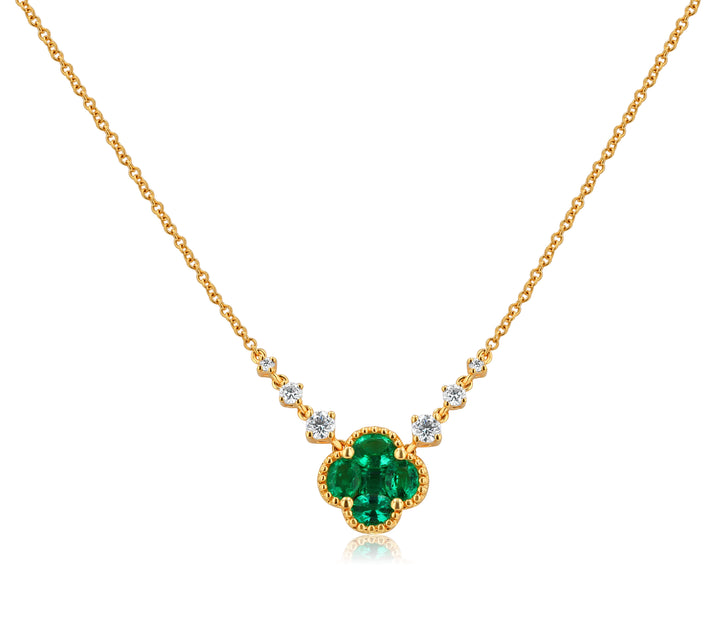 18K Yellow Gold Emerald & Diamond Clover Pendant