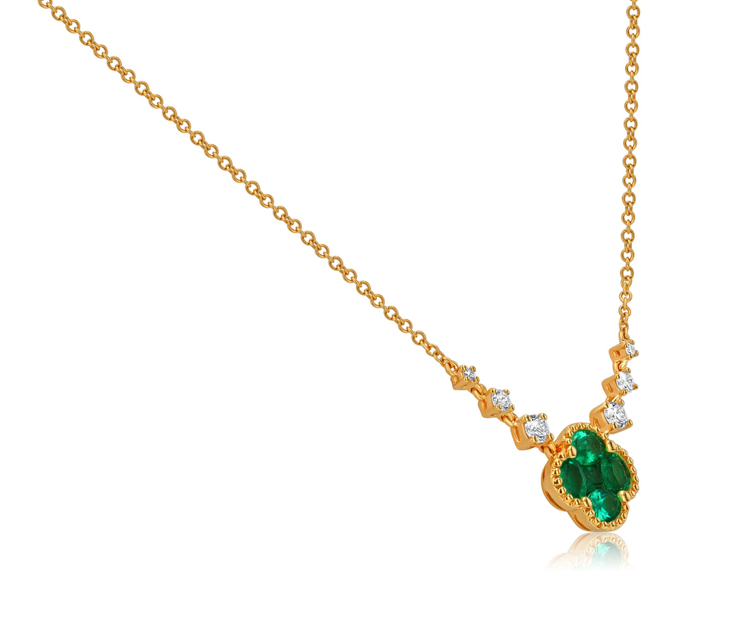 18K Yellow Gold Emerald & Diamond Clover Pendant