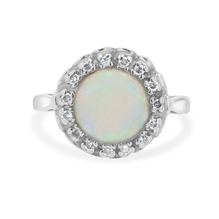 14K White Gold Opal Ring with Diamond Accents